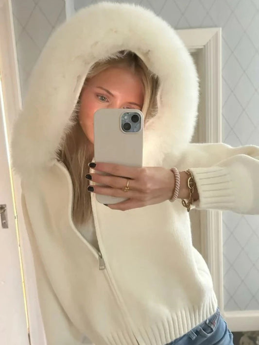 VIRAL ROZPINANY SWETER Z FUTRZANYM KAPTUREM